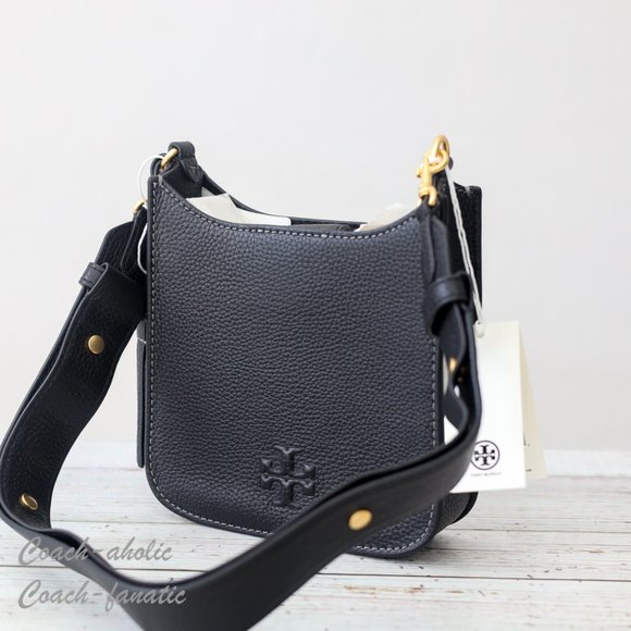 NWT Tory Burch Thea Web Mini Shoulder Bag Leather Crossbody in Black - Picture 11 of 14